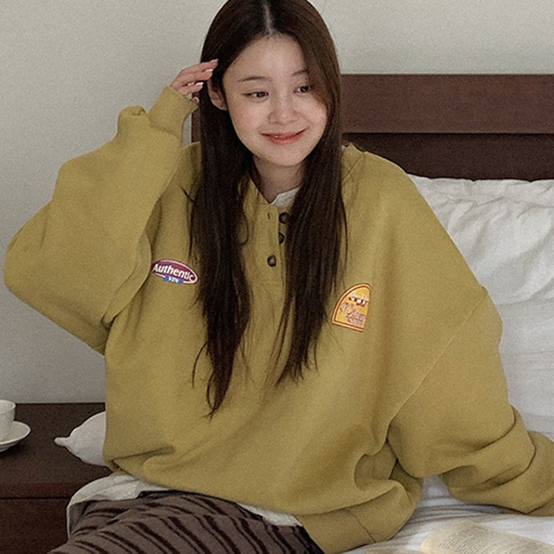 韩国代购直邮Heylady冬圆领百搭亲肤宽松休闲风圆领长袖套头卫衣