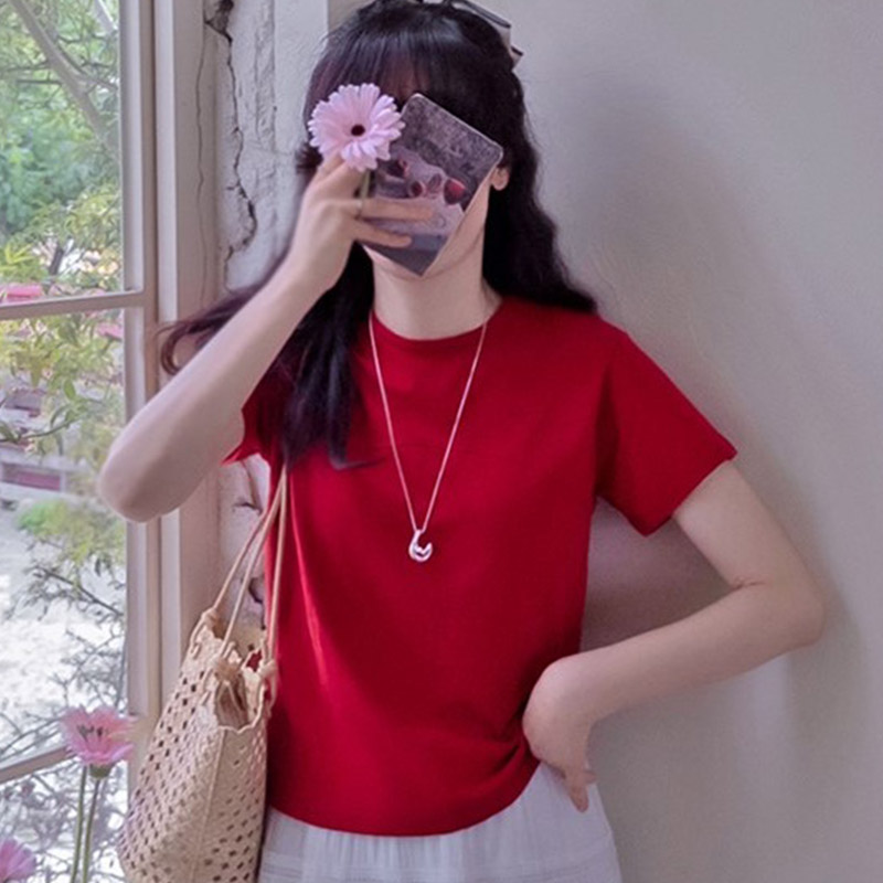 韩国代购直邮2026夏Leelin盐系圆领宽松少女日常基础款短袖T恤女