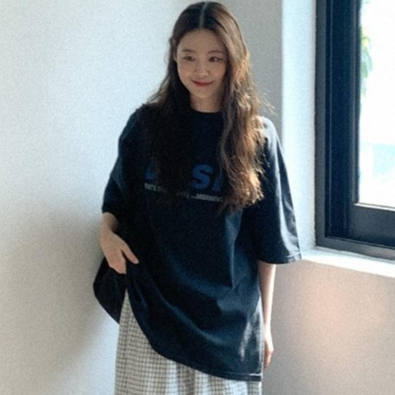 韩国代购直邮2026夏Heylady休闲风宽松短袖T恤圆领字母印花百搭