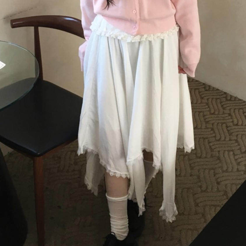 韩国代购直邮2026春Daybin甜美不规则蕾丝松紧腰显瘦中长半身裙
