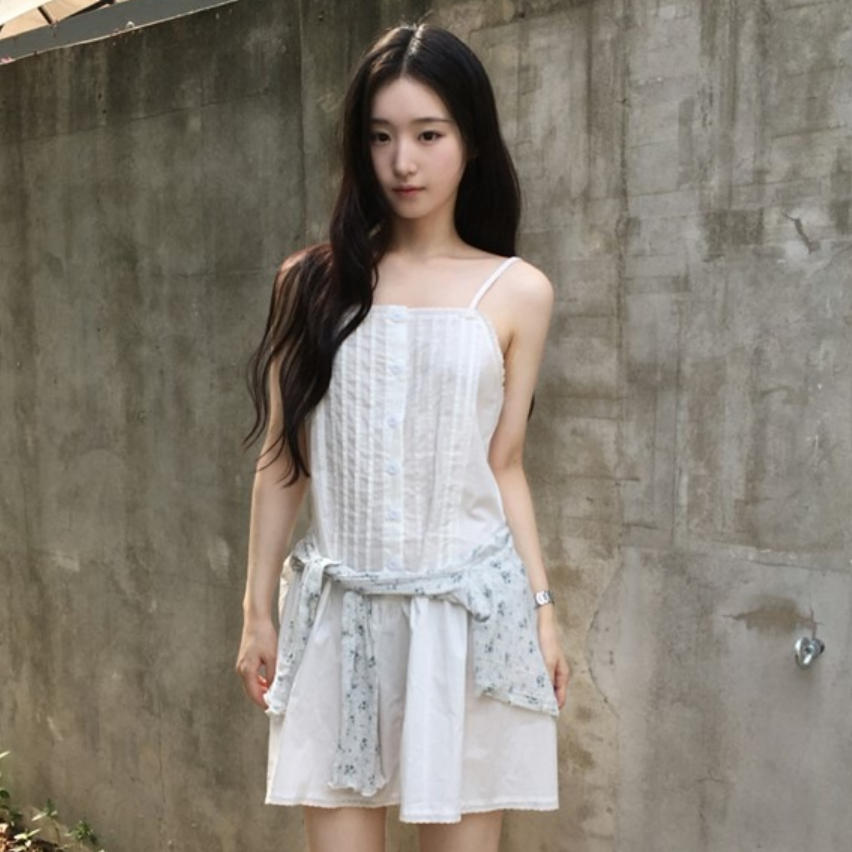 韩国代购直邮2026秋Daybin甜美淑女吊带连衣裙收腰A字纯色气质裙