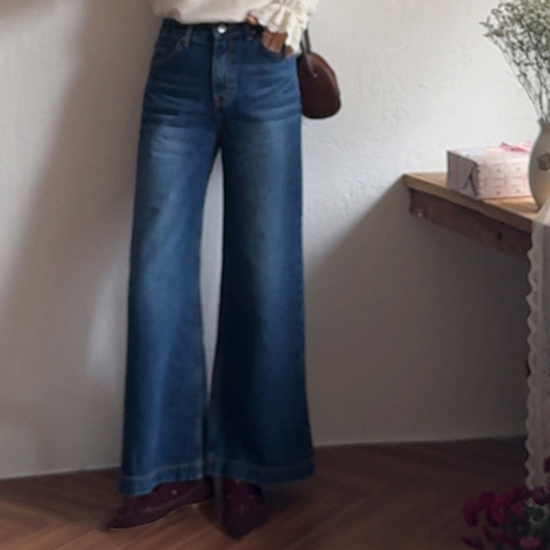 通勤百搭高腰宽松阔腿牛仔长裤女