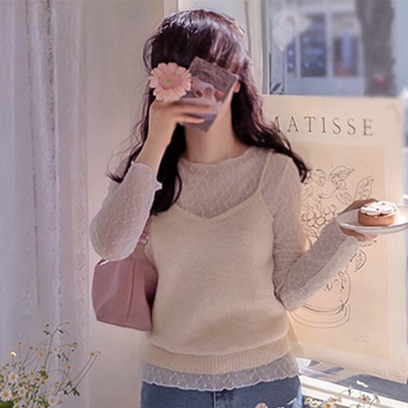 韩国代购直邮Leelin春百搭修身叠穿V领高腰柔外搭针织背心吊带女