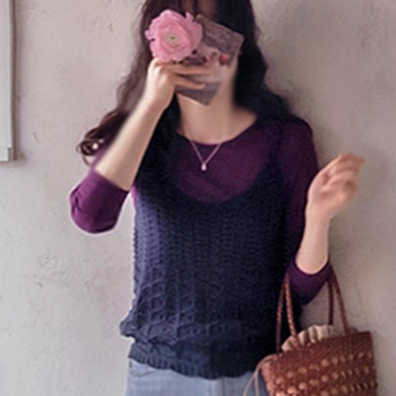 韩国代购直邮2026春Leelin镂空针织温柔知性叠穿毛针织背心吊带