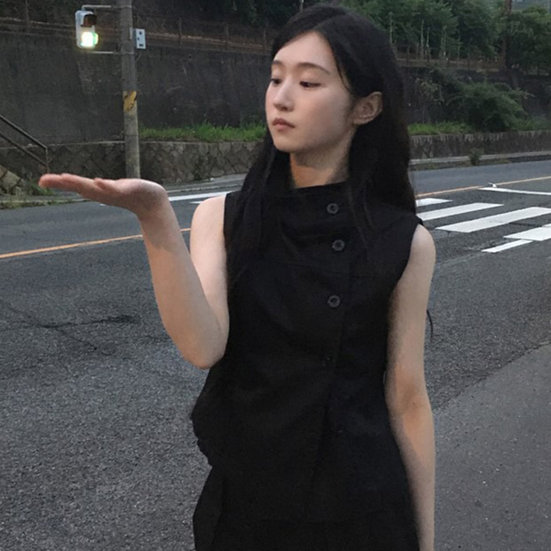韩国代购直邮2026夏Daybin复古风百搭修身气质通勤立领无袖衬衫女