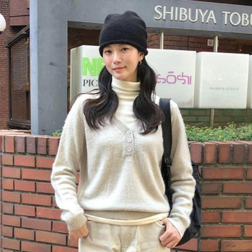韩国代购直邮2026秋Ordinairement纯色针织衫女V领休闲套头毛衣