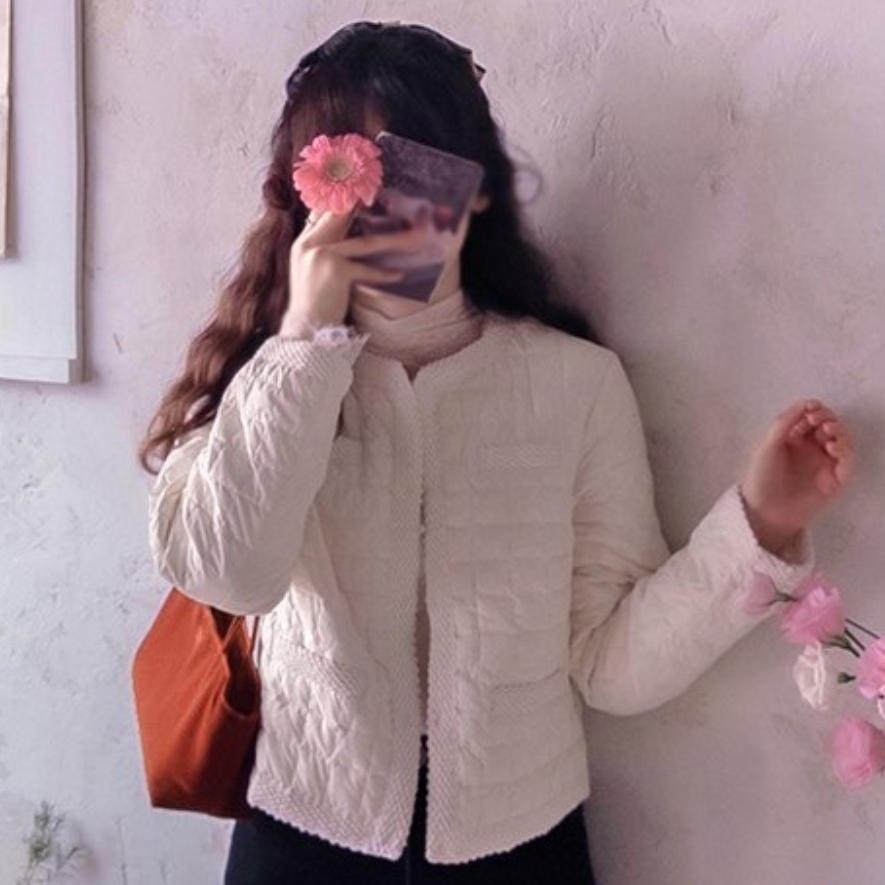韩国代购直邮2026冬Leelin简约圆领棉服女短款修身显瘦高级感外套