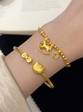 古法沙金猫眼碎冰冰小马铜钱手链