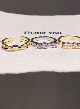 18k金电镀锆石蝴蝶结开口戒指