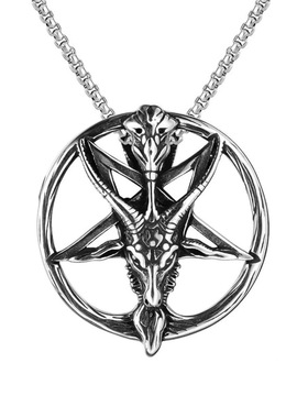 跨境魔神潘神圆形不锈钢项链复古朋克个性男士撒旦霸气毛衣链