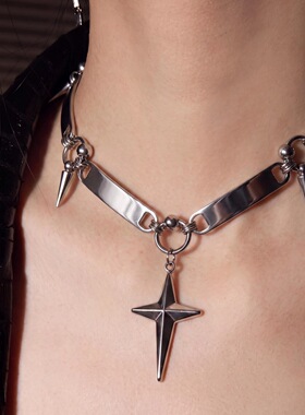 朋克尖刺十字星钛钢 choker 甜酷暗黑风辣妹锁骨颈链