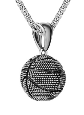 新款热卖跨境外贸饰品批发 欧美个性复古篮球钛钢吊坠项链批发