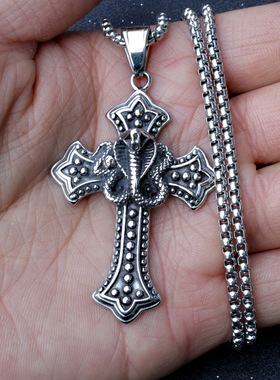 欧美个性复古钛钢配链项链吊坠潮男女生时尚骷髅头复古吊坠霸气男