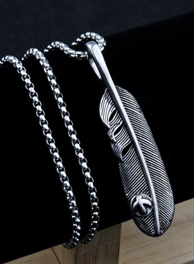 日系复古高桥吾郎飞鹰羽毛项链 个性男女情侣叶子吊坠不锈钢链