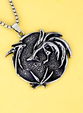 2026年跨境外贸新品欧美时尚圆牌抽象狼头吊坠不锈钢项链厂家直销