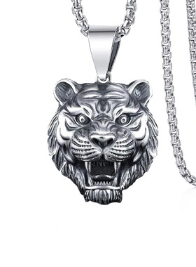 2025嘻哈男潮老虎吊坠国潮生肖虎头项链复古挂坠虎年本命年配