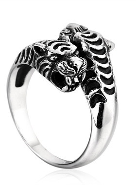 动物生肖饰品批发男士双老虎头指环个性流行戒指