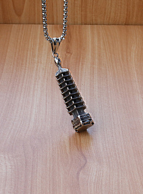 欧美时尚复古项链百搭嘻哈项链圆柱吊坠钛钢哑铃简约冷淡男士男士