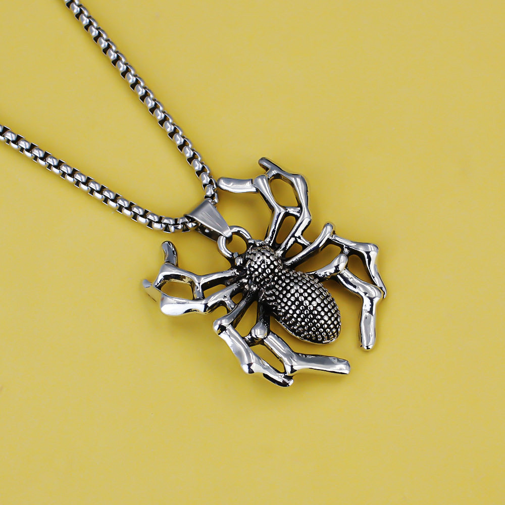 欧美时尚 万圣节暗黑蜘蛛复古吊坠不锈钢链男士项链跨境饰品批发