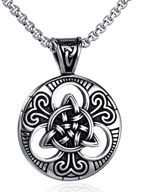 欧美复古潮男朋克爱尔兰同心结圆牌吊牌吊坠项链毛衣配不锈钢链
