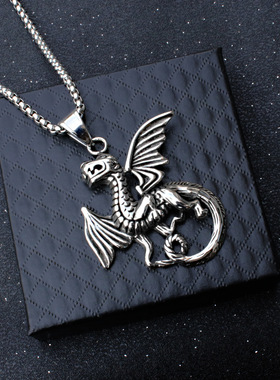 欧美时尚复古男士潮火焰龙船锚 钛钢潮人个性不锈钢项坠项男女吊