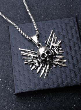 欧美时尚复古项链 霸气机枪骷髅吊坠 钛钢潮人个性不锈钢项坠