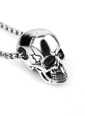 外贸饰品批发 欧美时尚钛钢骷髅头男项链 嘻哈潮流万圣节男士