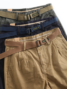 锥形裤 版 水洗做旧卡其布弹力男士 日系复古宽松小脚休闲裤 型超赞