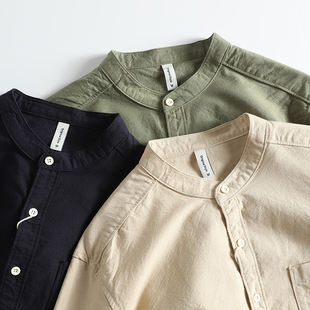 日单小清新日系文艺青年复古小立领衬衣纯棉百搭男女休闲长袖 衬衫