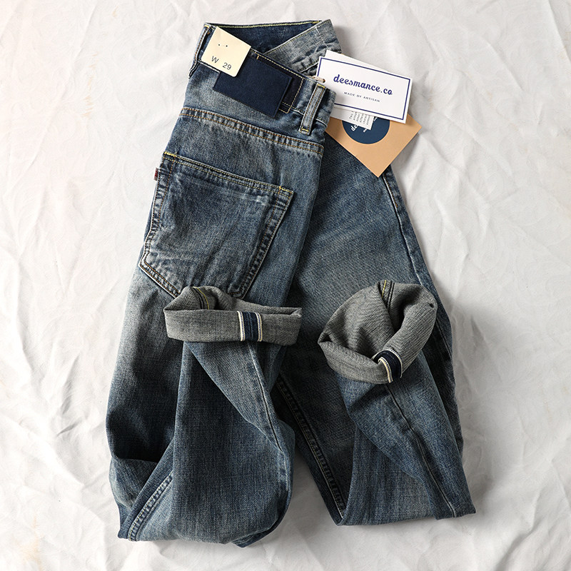 丹宁经久不衰厚实重磅做旧牛仔裤