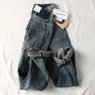 休闲潮裤 经久不衰 复古做旧直筒牛仔裤 厚实重磅水洗美式 赤耳丹宁