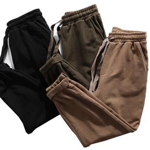 重磅咔叽高克重纯棉小脚哈伦针织卫裤 秋冬毛圈魔术贴束脚运动裤