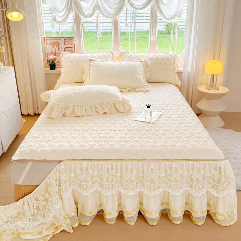 冬季牛奶绒床裙单件珊瑚加绒床罩款床单带裙边床盖可拆卸床围裙罩