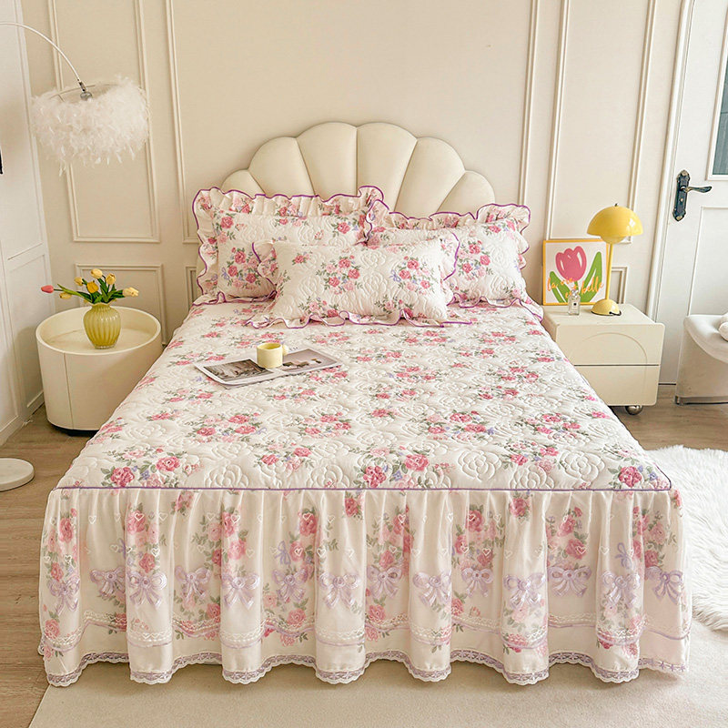 全棉公主风蕾丝床裙款床罩单件纯棉加厚夹棉防滑床套席梦思床围裙