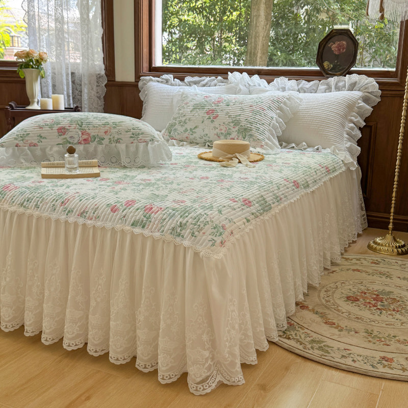 法式纯棉蕾丝床裙单件公主风夹棉加厚全棉床罩四季通用防滑床围裙,床上用品,床裙,淘宝优惠券,粉丝福利购,淘宝优惠卷