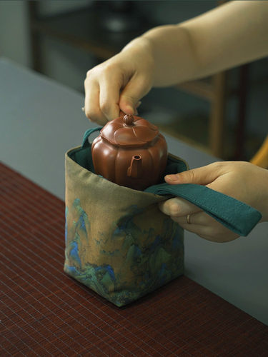 复古手工棉麻加厚夹棉茶具收纳袋