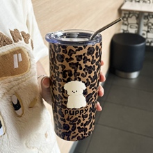 豹纹吸管杯ins风高颜值水杯2025新款学生便携杯子可爱大容量女生