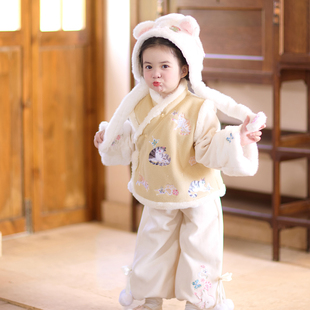 全程锦绣2025新款女童拜年服套装加绒加厚唐装古风新中式冬装过年