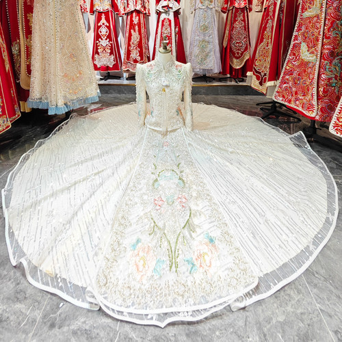 米白色拖尾秀禾清仓特价