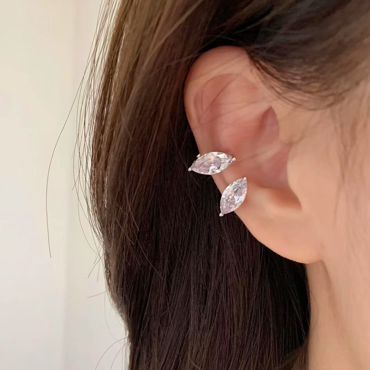 【下单立减50】小众设计闪钻树叶耳夹时尚高级感耳环百搭耳饰_SH