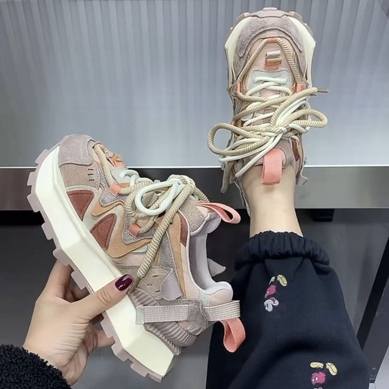 帆布鞋真皮24春季拼色小众华夫阿甘鞋女厚底老爹鞋ins增高运动鞋,女鞋,时尚休闲鞋,淘宝优惠券,粉丝福利购,淘宝优惠卷