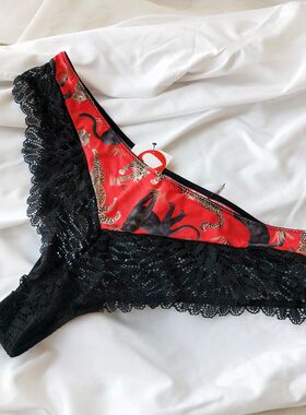 法单小众M 印花蕾丝舒适翘臀性感半包宽边有大码女T裤/单拍文胸