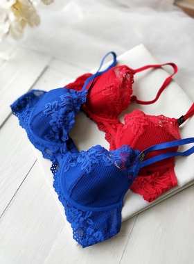 法单U lace轻薄舒适薄棉欧美蓝色红色无负担文胸70BC75CE80BCDE