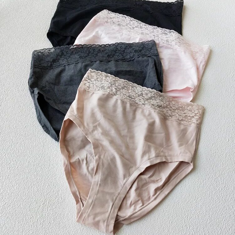 美单奶奶款棉质弹力蕾丝边简洁素色基础款舒适四色高腰女内裤