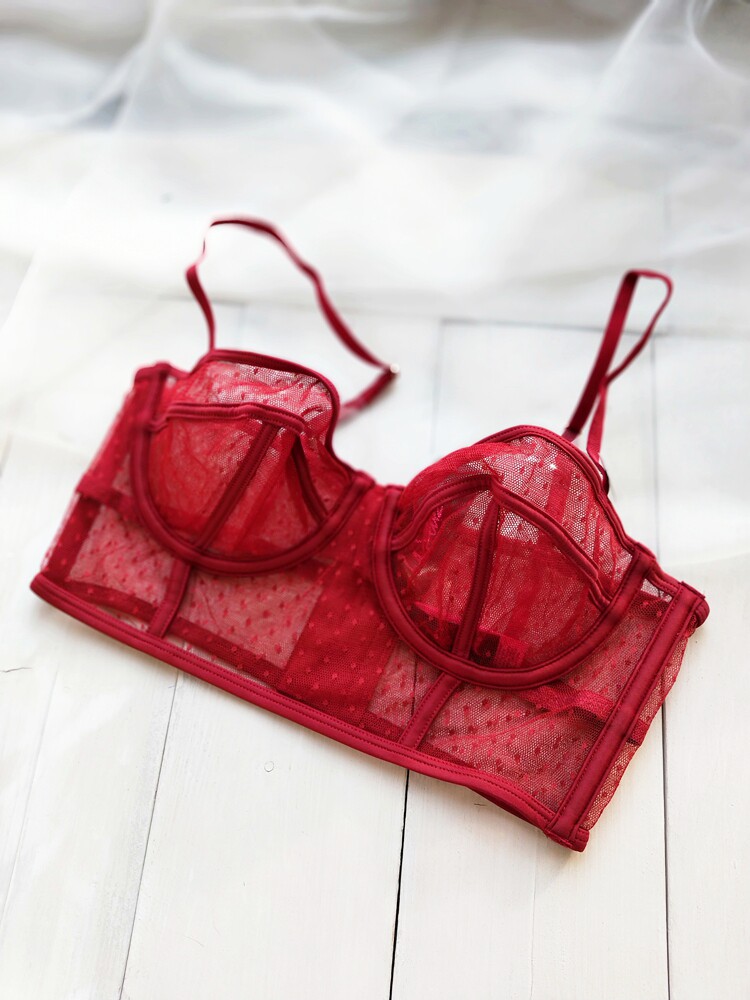 推荐壁收 辣嗓子柔软细纱红色超薄宽边文胸 65cd70bcde75bcd80bcd