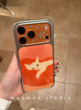 ins橙色油画涂鸦可爱猫咪适用iPhone17promax苹果16手机壳15新款