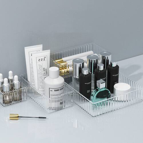 波浪纹化妆品收纳盒套装桌面透明收纳筐整理盒子可叠加置物架卧室