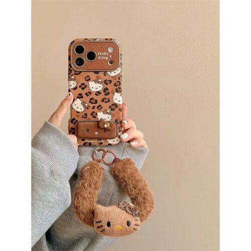棕色豹纹HelloKitty折叠支架适用iPhone17promax苹果16手机壳15女