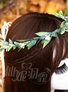 手工小清新绿色花环森系少女写真