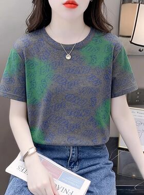 扎染字母印花短袖T恤女
